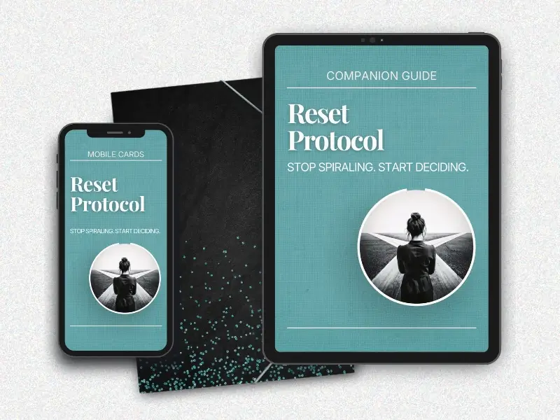 Reset Protocol decision making framework displayed on iPhone mobile cards and iPad companion guide